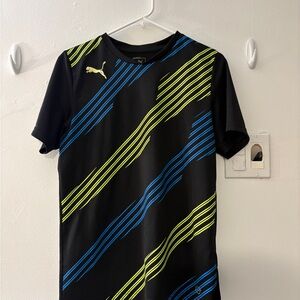 Puma Men's Soccer Jersey - Black Shirt with Blue and Yellow Stripes size small